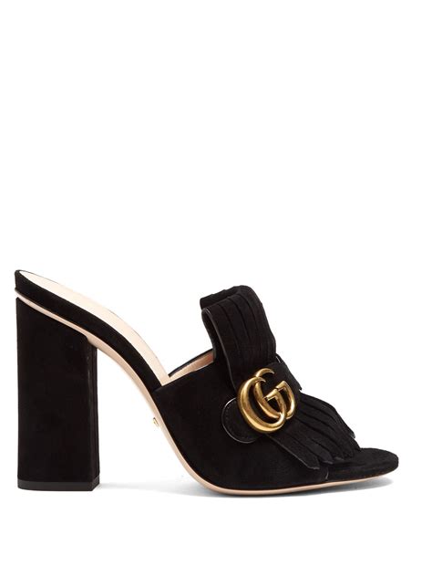 marmont fringed suede slippers gucci|gucci double g leather sandals.